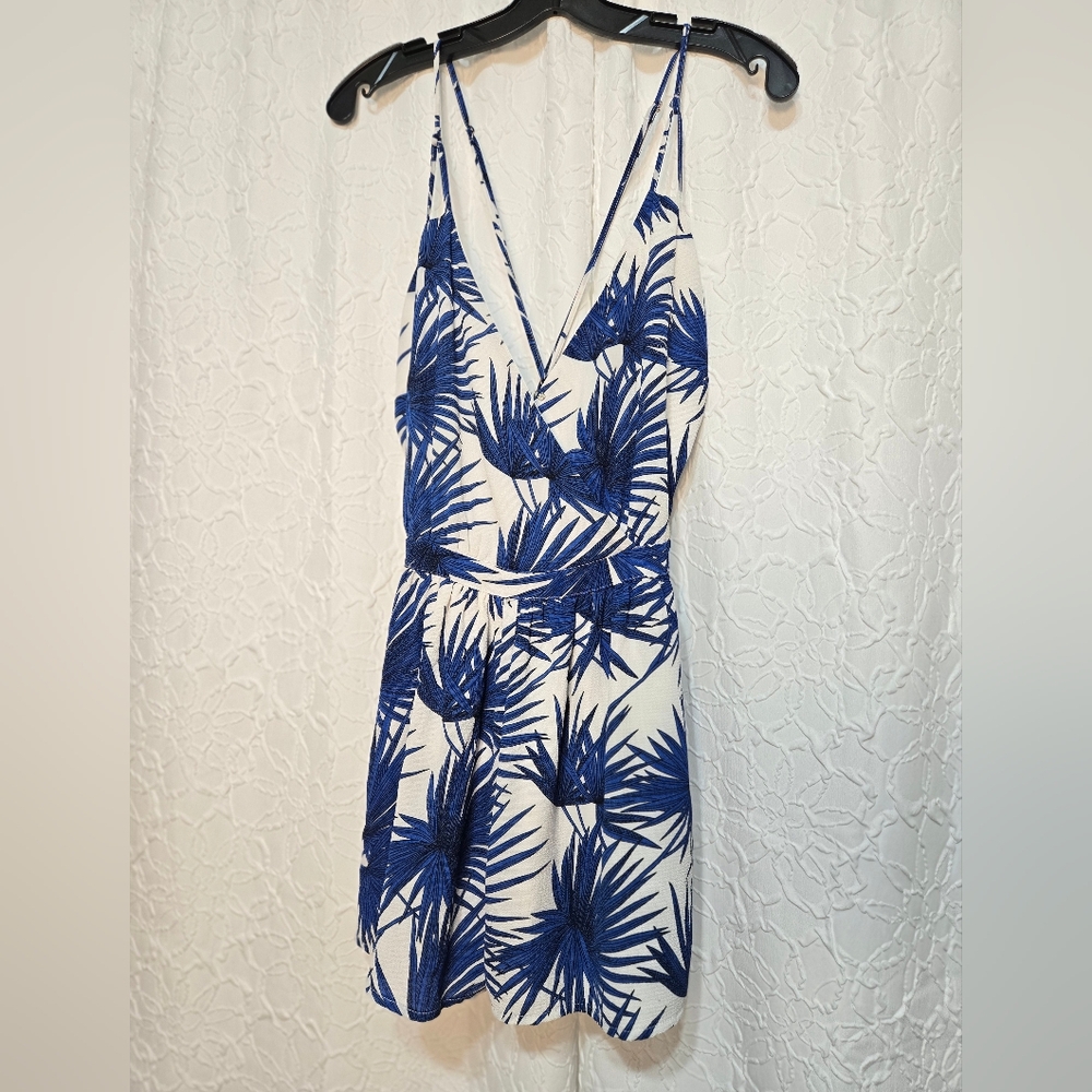 GB girls White Romper with Blue Palm Print